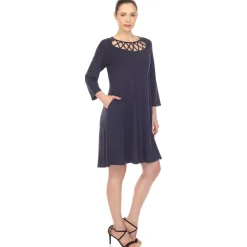 Criss Cross Neckline Swing Midi Dress