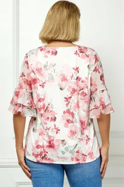 Double Ruffle Sleeve Cutout Neck Blouse - Plus