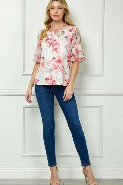 Double Ruffle Sleeve Cutout Neck Blouse
