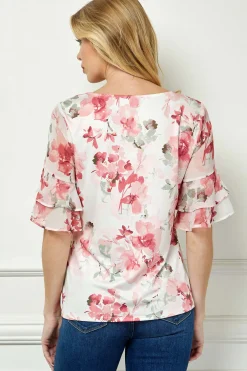 Double Ruffle Sleeve Cutout Neck Blouse
