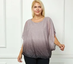 Elbow Sleeve Poncho Knot Back Bubble Blouse - Purple - Plus