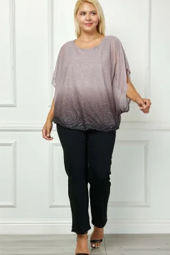 Elbow Sleeve Poncho Knot Back Bubble Blouse - Purple - Plus