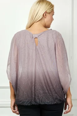 Elbow Sleeve Poncho Knot Back Bubble Blouse - Purple - Plus