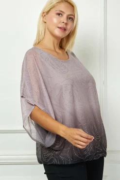 Elbow Sleeve Poncho Knot Back Bubble Blouse - Purple - Plus