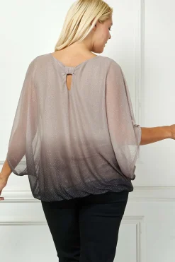 Elbow Sleeve Poncho Knot Back Bubble Blouse - Grey - Plus