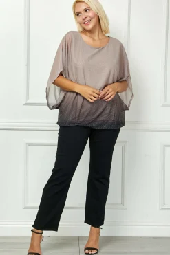 Elbow Sleeve Poncho Knot Back Bubble Blouse - Grey - Plus