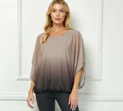 Elbow Sleeve Poncho Knot Back Bubble Blouse - Grey