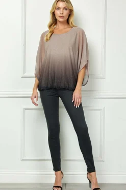 Elbow Sleeve Poncho Knot Back Bubble Blouse - Grey