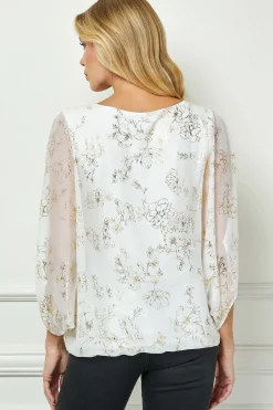 Elbow Sleeve Poncho Necklace Bubble Blouse - White