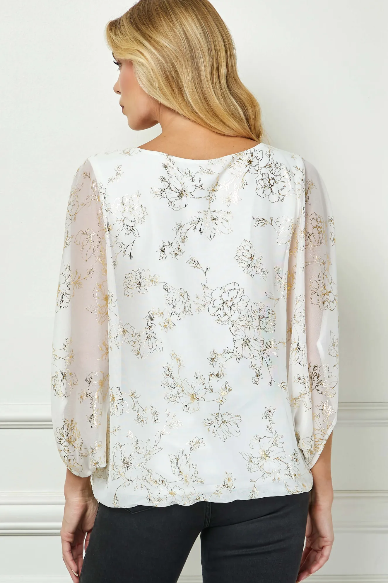Elbow Sleeve Poncho Necklace Bubble Blouse - White