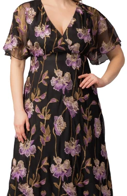 Embroidered Elegance Evening Gown Purple Peonies - Plus