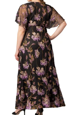 Embroidered Elegance Evening Gown Purple Peonies - Plus