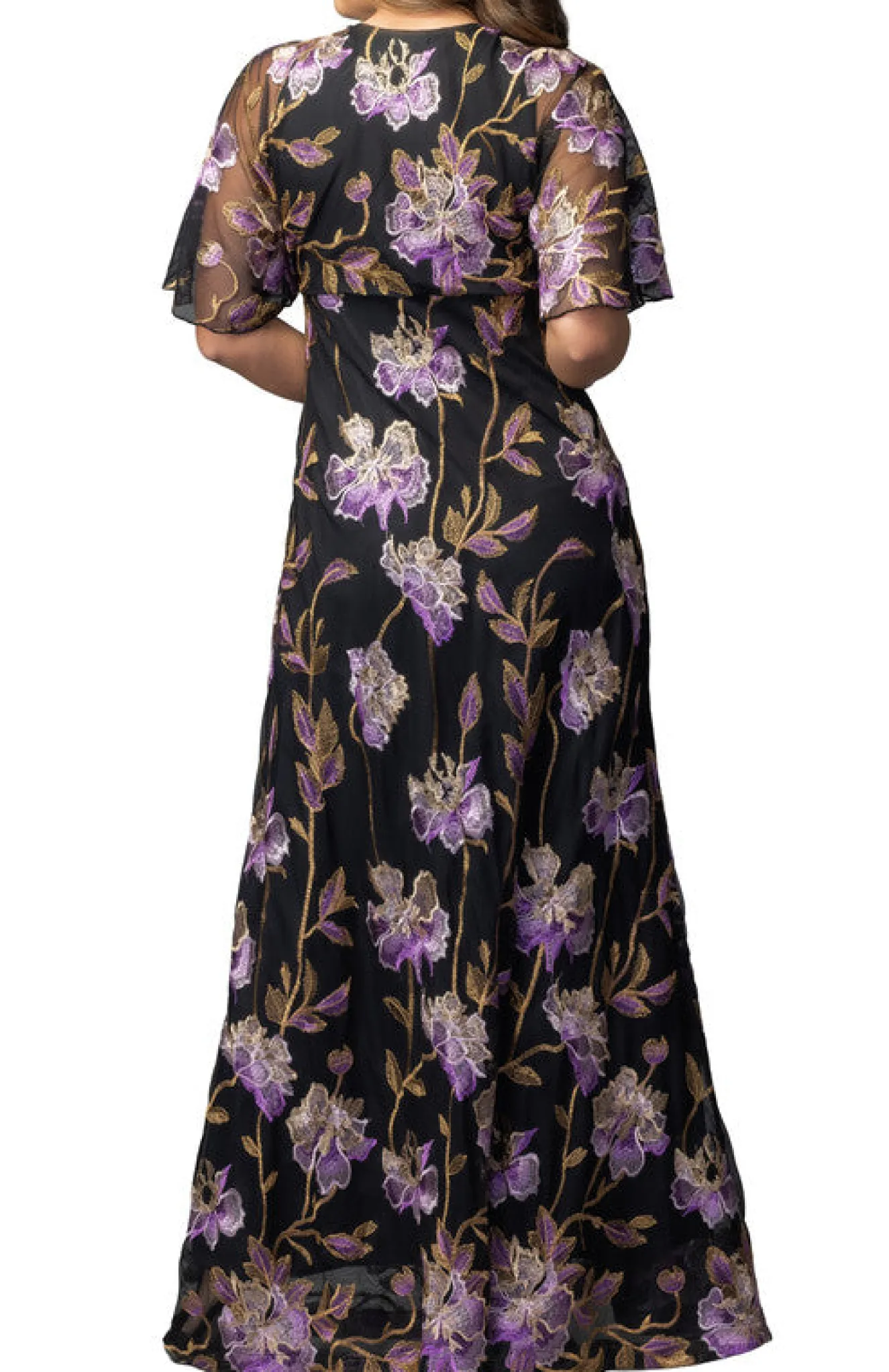 Embroidered Elegance Evening Gown Purple Peonies