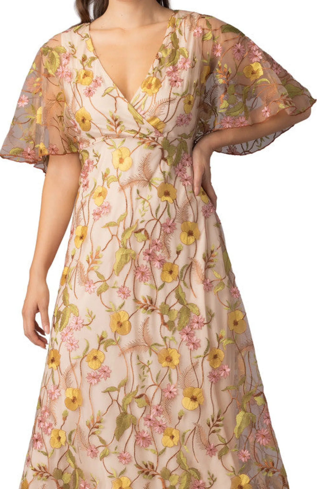Embroidered Elegance Evening Gown -Sunkissed Garden