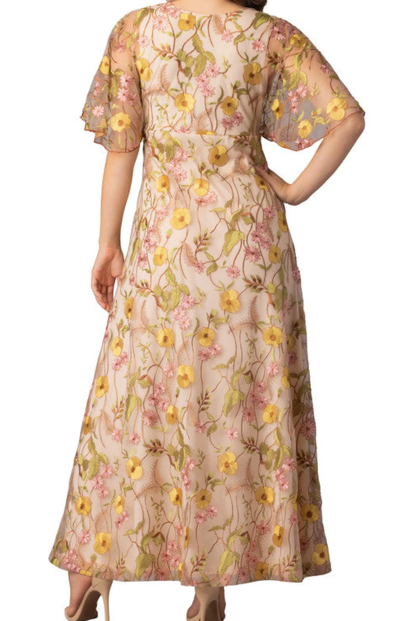 Embroidered Elegance Evening Gown -Sunkissed Garden