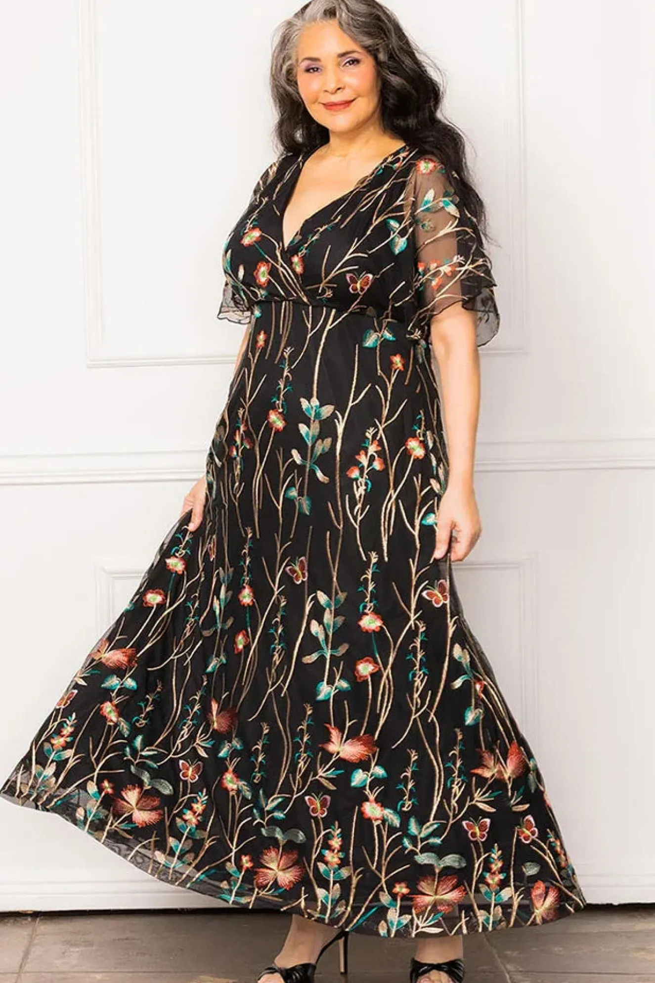 Embroidered Elegance Evening Gown - Plus