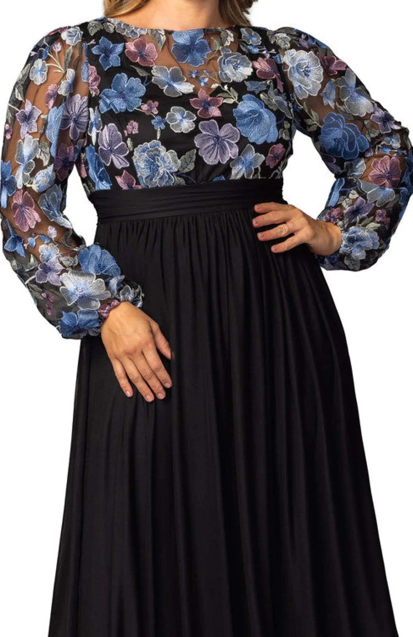 Eternal Embroidered Bodice Evening Gown Floral Frolic - Plus