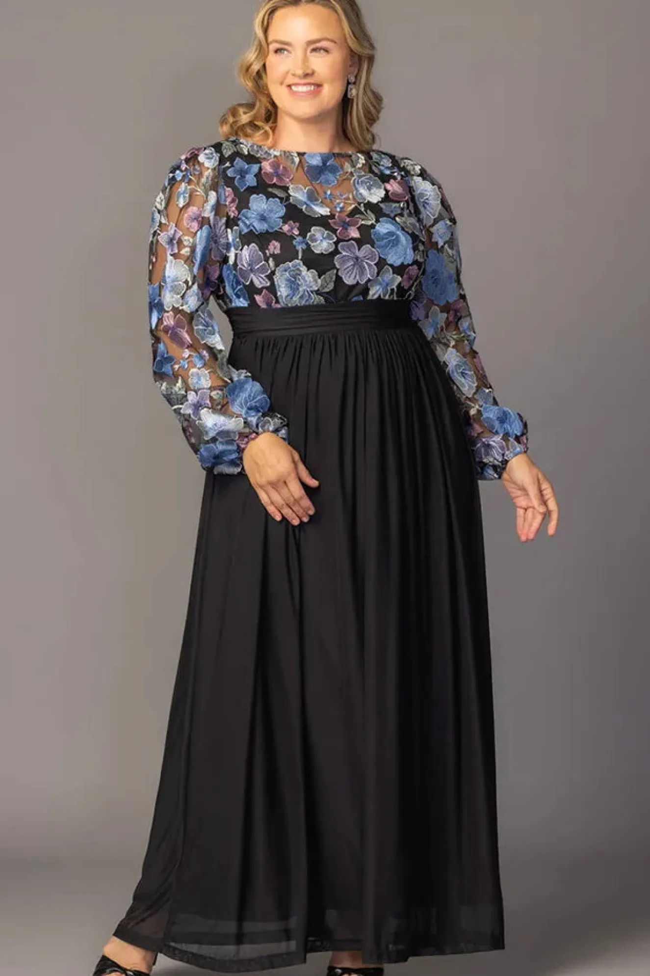 Eternal Embroidered Bodice Evening Gown Floral Frolic - Plus