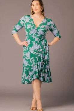 Flirty Flounce Wrap Dress Green & Blue Florals - Plus