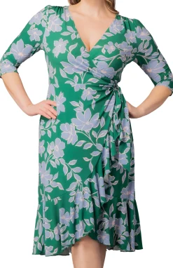 Flirty Flounce Wrap Dress Green & Blue Florals - Plus