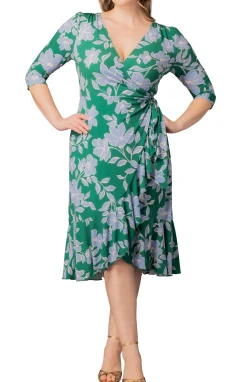 Flirty Flounce Wrap Dress Green & Blue Florals - Plus