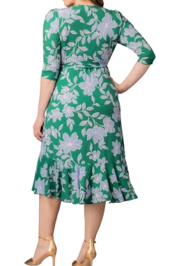 Flirty Flounce Wrap Dress Green & Blue Florals - Plus