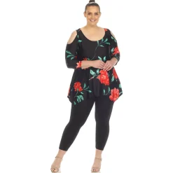 Floral Printed Cold Shoulder Tunic - Plus