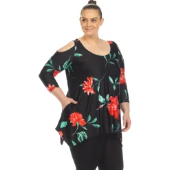 Floral Printed Cold Shoulder Tunic - Plus