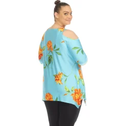 Floral Printed Cold Shoulder Tunic - Plus