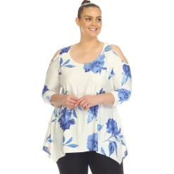 Floral Printed Cold Shoulder Tunic - Plus