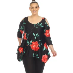 Floral Printed Cold Shoulder Tunic - Plus