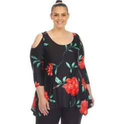 Floral Printed Cold Shoulder Tunic - Plus