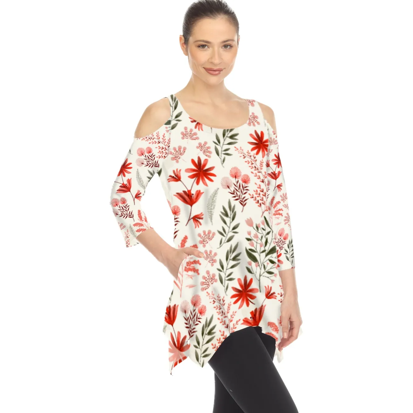 Floral Printed Cold Shoulder Tunic