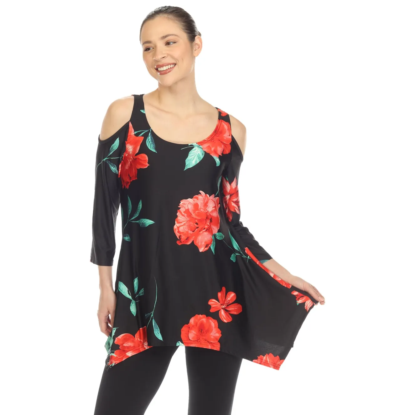 Floral Printed Cold Shoulder Tunic