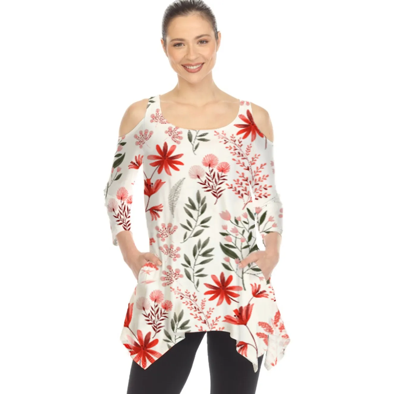 Floral Printed Cold Shoulder Tunic