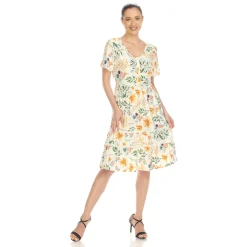 Floral Short Sleeve Knee Length Dress