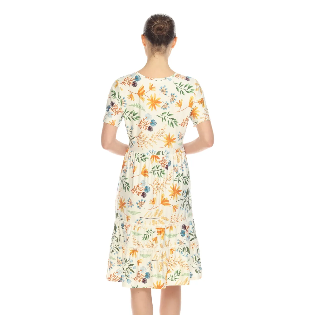 Floral Short Sleeve Knee Length Dress