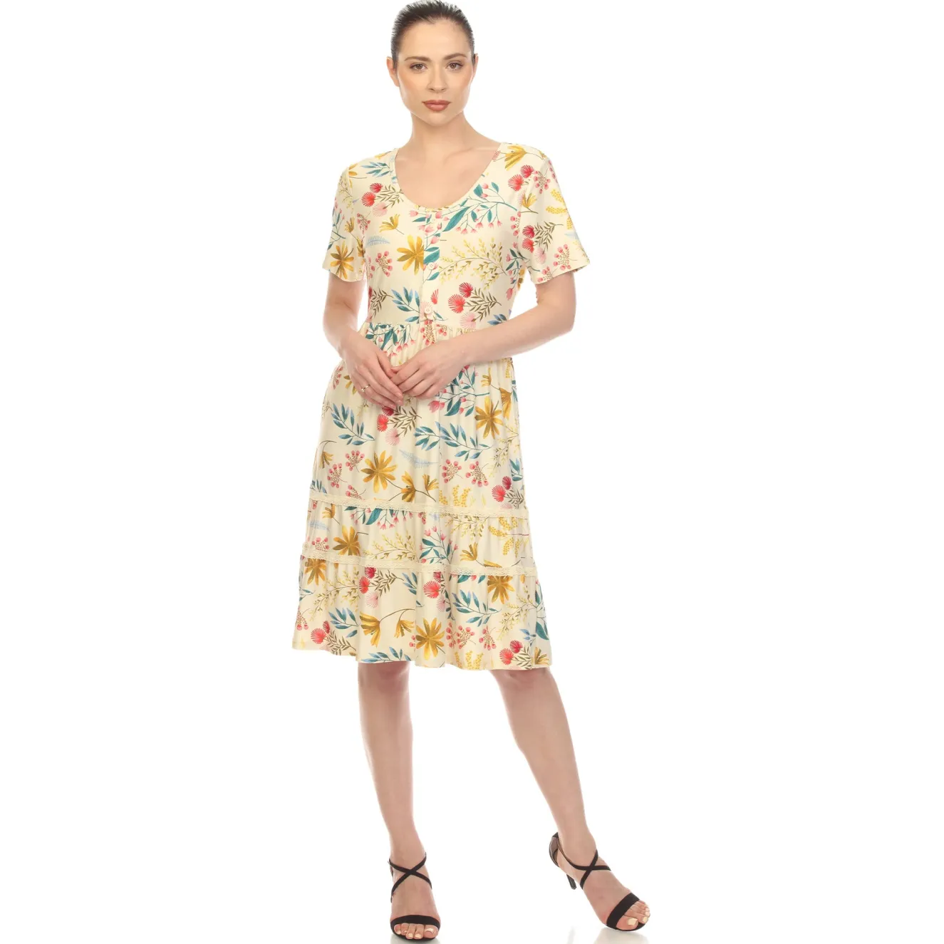 Floral Short Sleeve Knee Length Dress