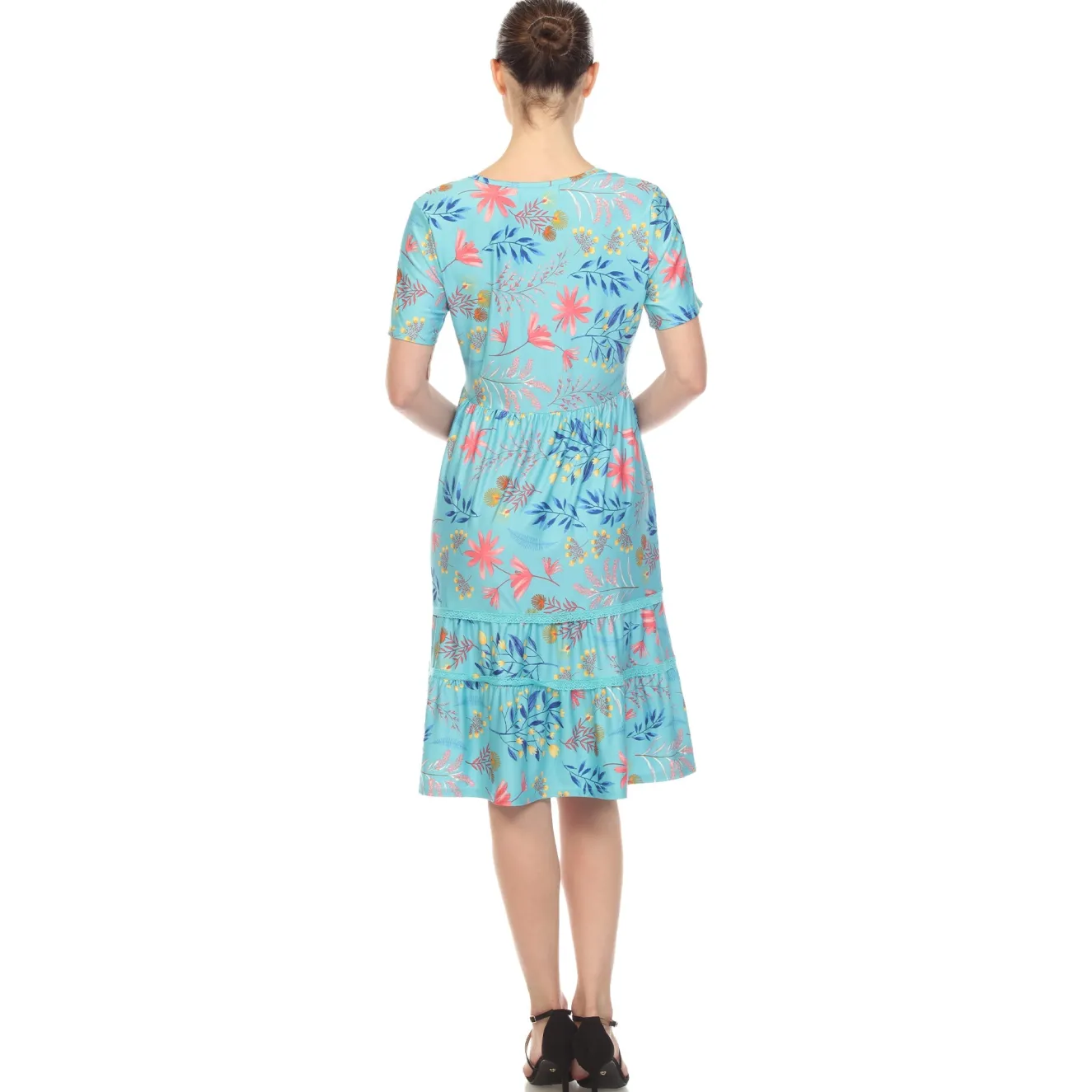 Floral Short Sleeve Knee Length Dress