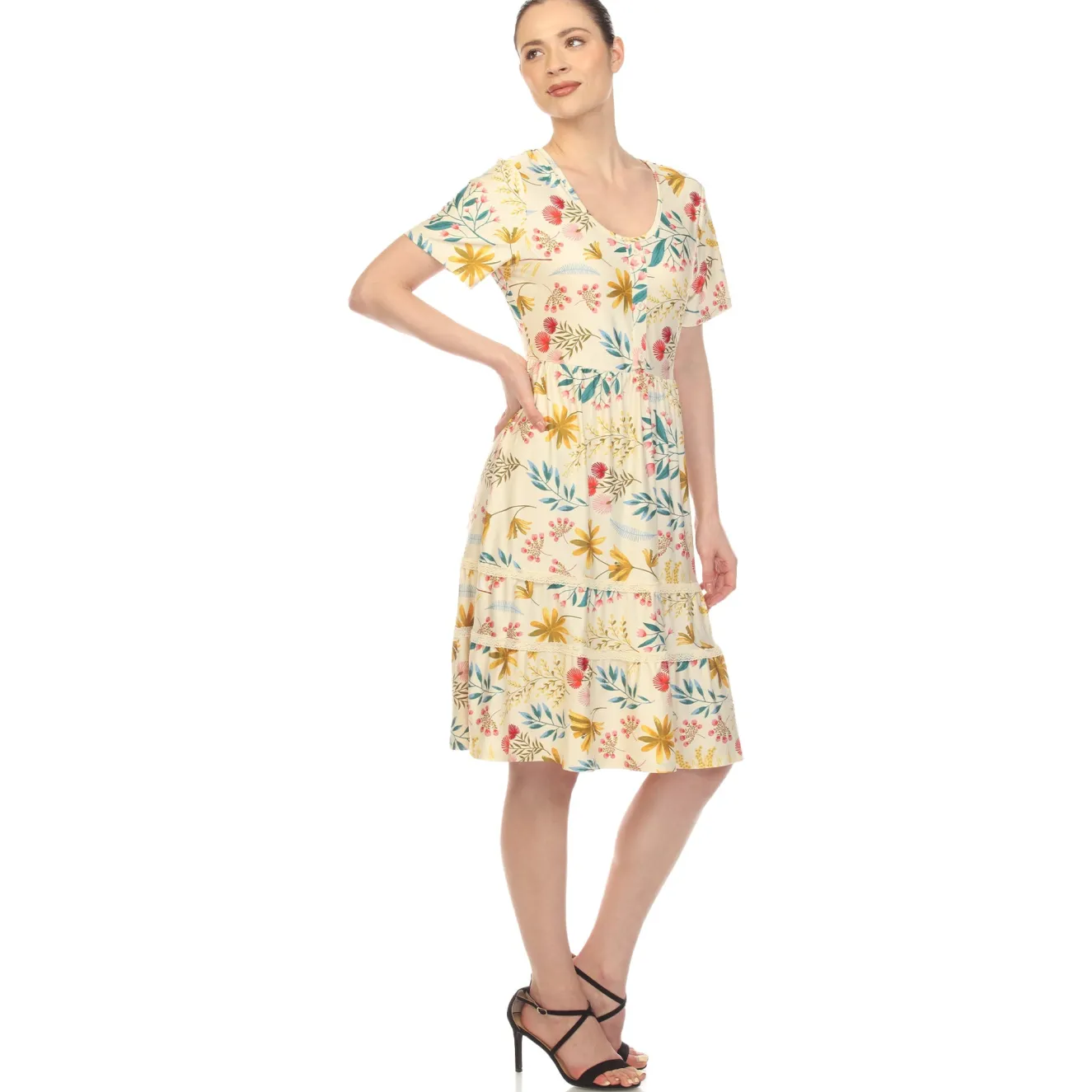 Floral Short Sleeve Knee Length Dress
