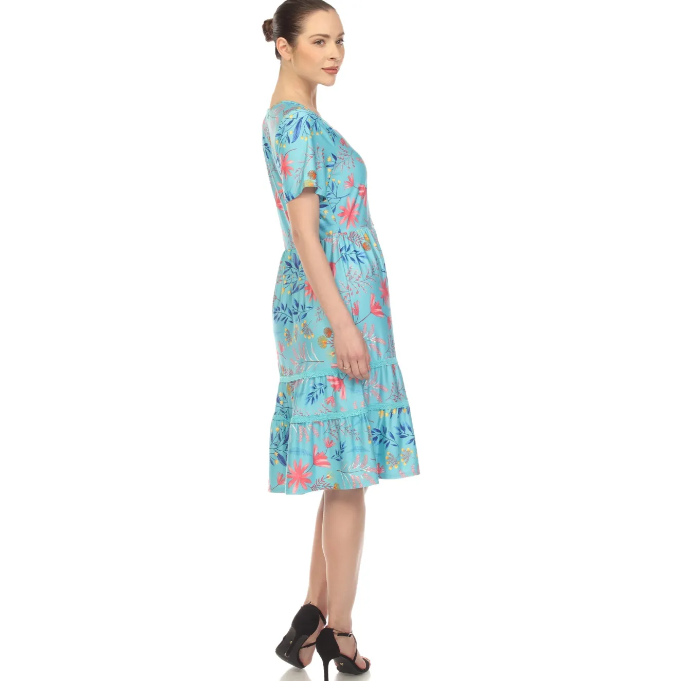 Floral Short Sleeve Knee Length Dress