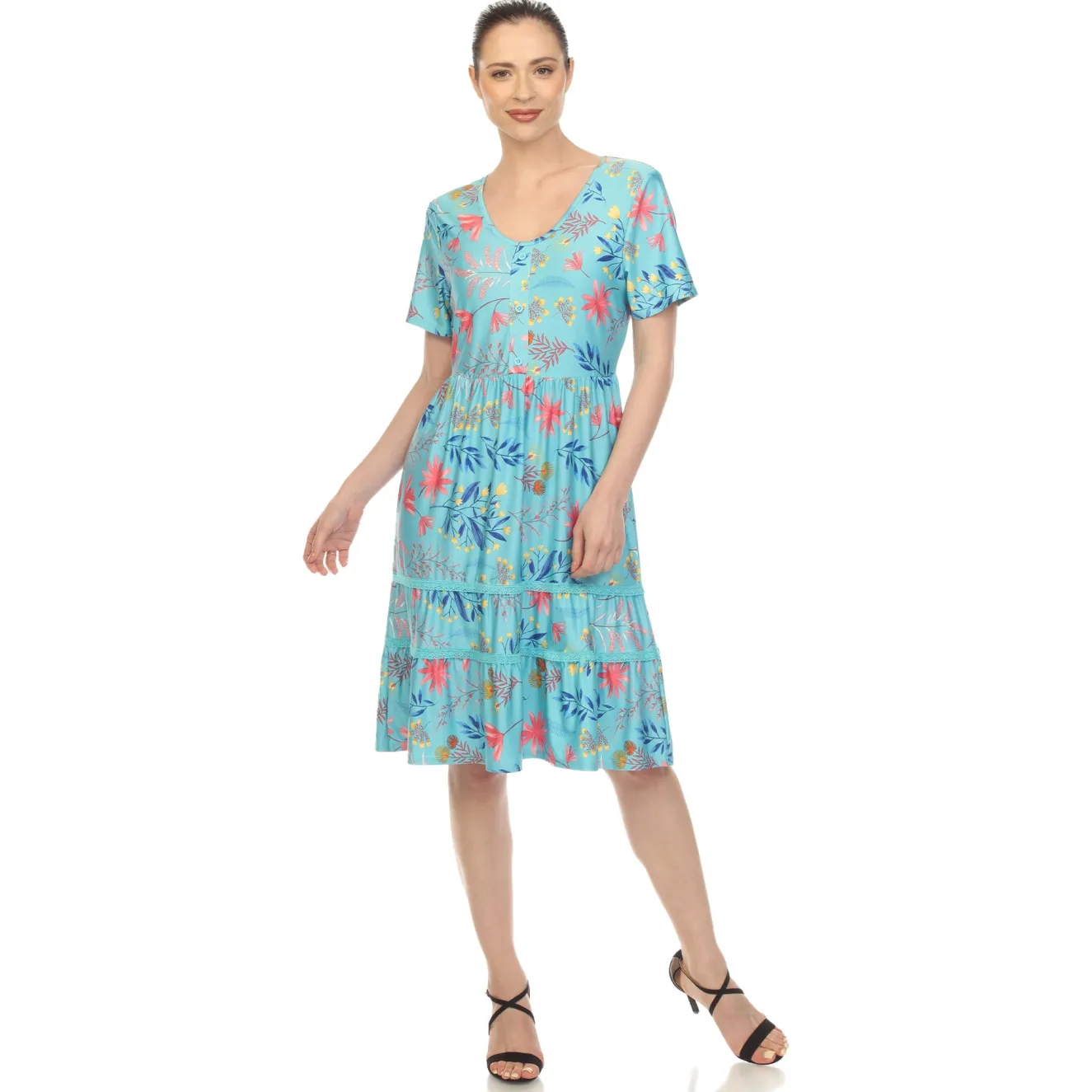 Floral Short Sleeve Knee Length Dress