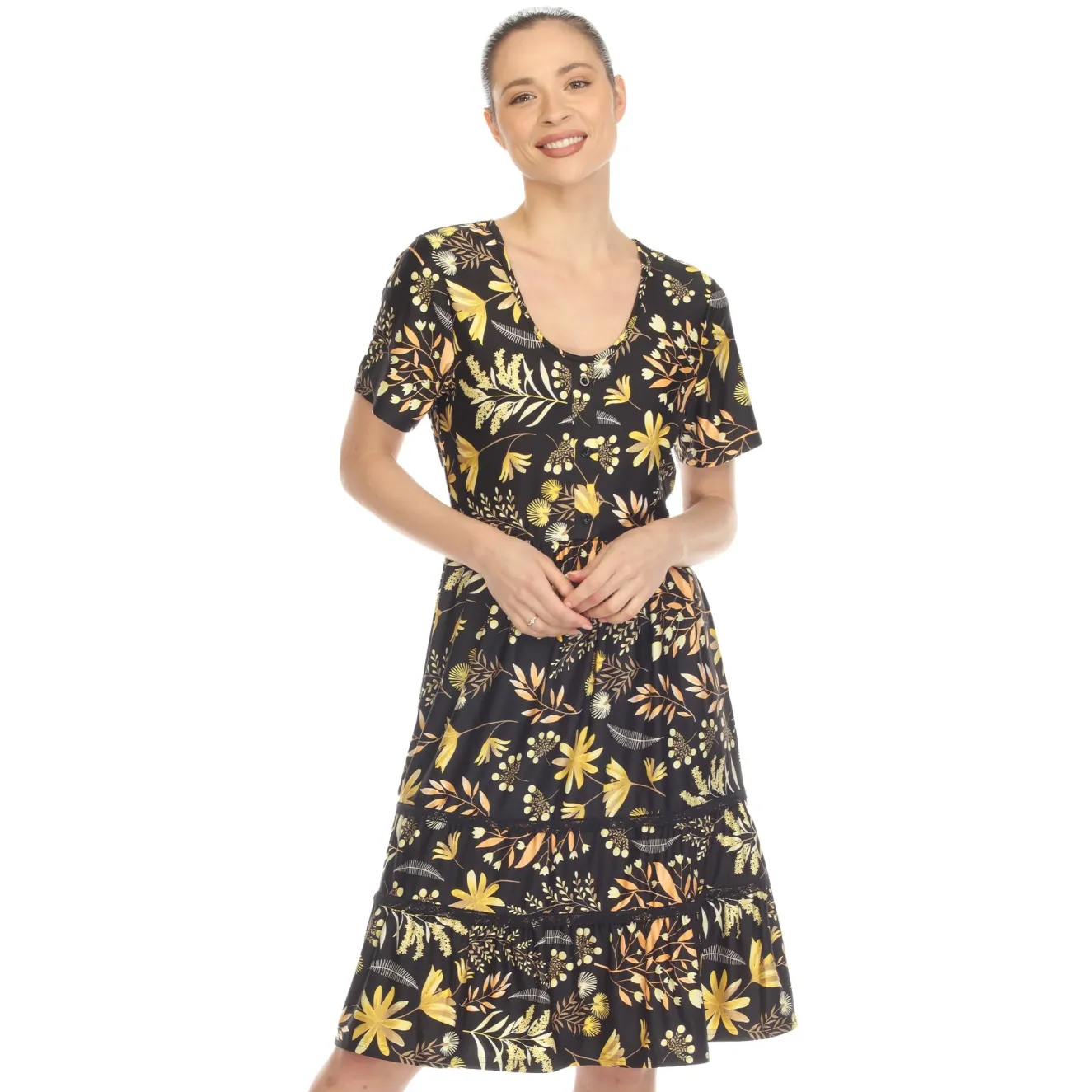 Floral Short Sleeve Knee Length Dress