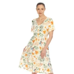 Floral Short Sleeve Knee Length Dress