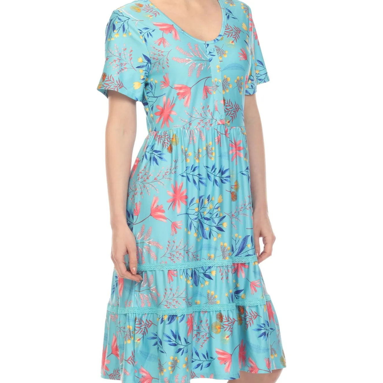 Floral Short Sleeve Knee Length Dress