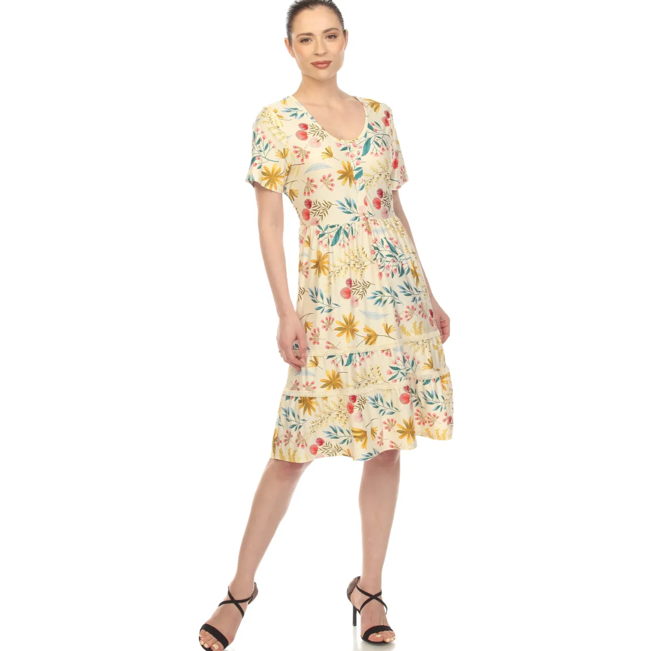 Floral Short Sleeve Knee Length Dress
