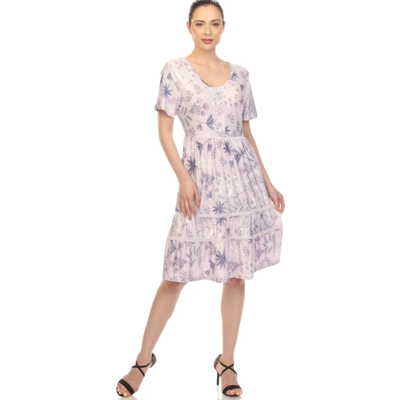 Floral Short Sleeve Knee Length Dress