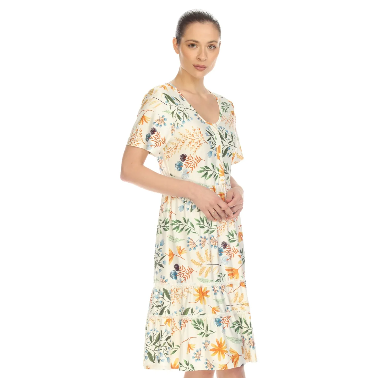 Floral Short Sleeve Knee Length Dress