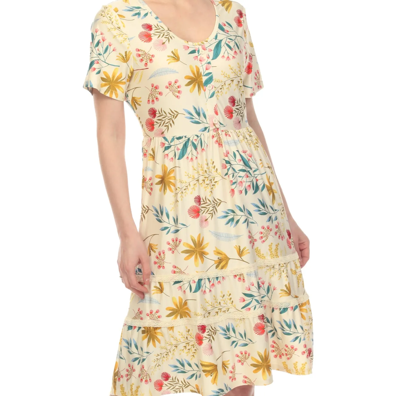 Floral Short Sleeve Knee Length Dress
