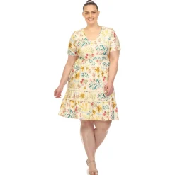 Floral Short Sleeve Knee Length Dress - Plus